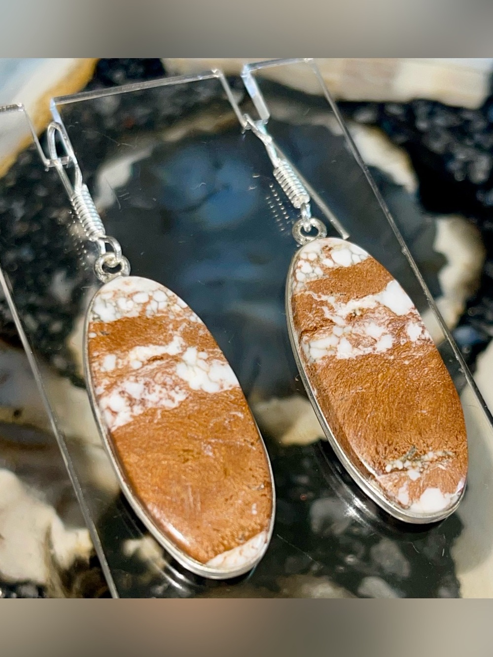 Wild Horse Jasper Magnesite Earrings 2” - Picture 4 of 16